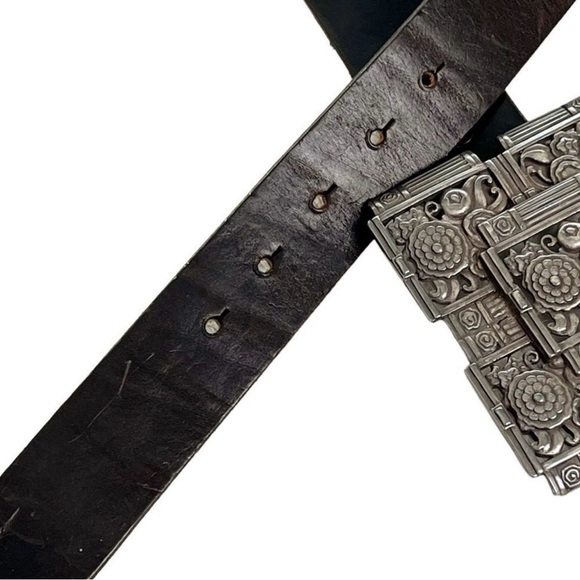 ESCADA Women's Western Metal Floral Buckle Made in Spain VTG Brown Leather Belt - Picture 6 of 16